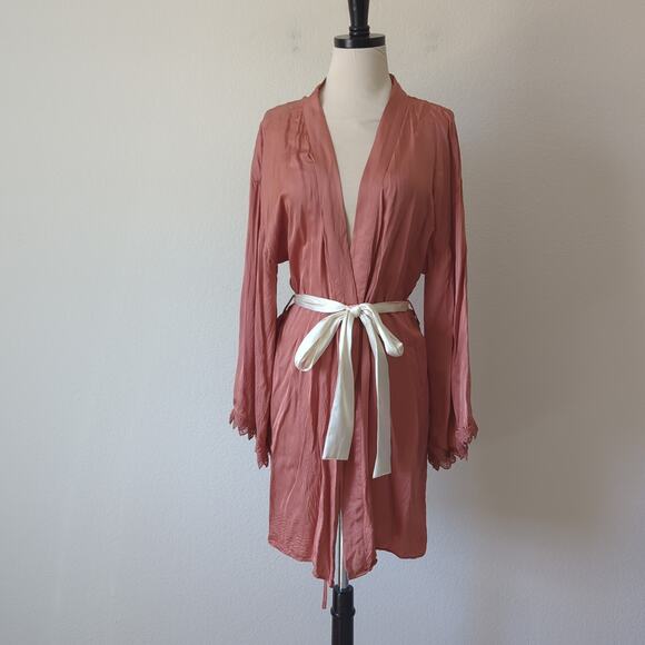 Anthropologie BHLDN Womens Small S/M Robe Viscose Silky Pink Rose Bathrobe Sexy - Picture 6 of 10